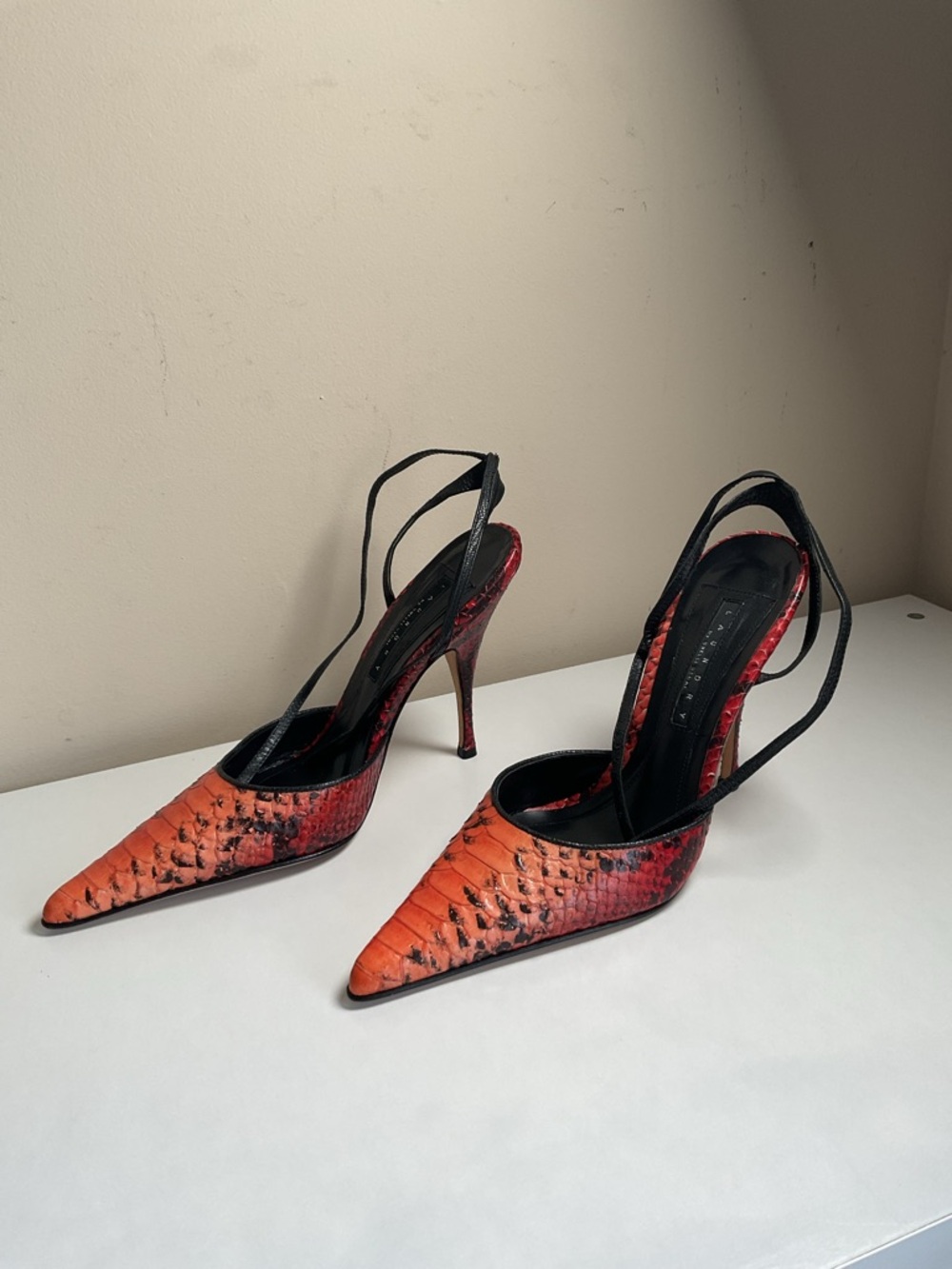 Laundry By Shelli Segal Red Snakeskin Crisscross Ankle-Strap Pumps - Picture 3 of 6